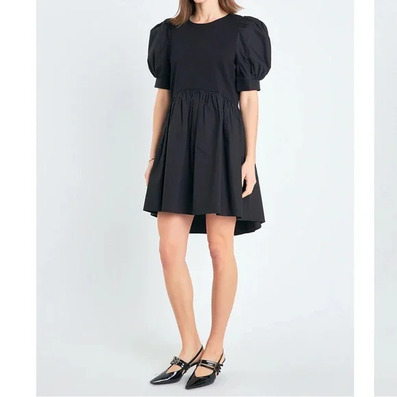 Sold! English Factory Black Puff Sleeve Mini Dress - Picture 2 of 14